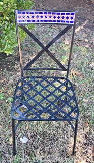 Heavy Metal Outside Garden / Patio Chair with a Cement Tile Trim on the Back 